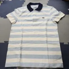 LACOSTE 白青ストライプ ポロシャツ US XS