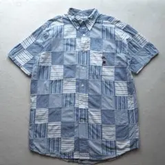 【珍品】90s ラルフローレン ポロベア パッチワーク 半袖チェックシャツ L