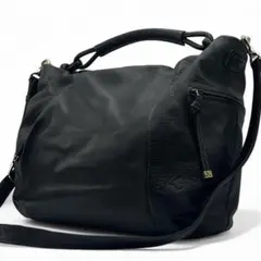 【美品】 キタムラ 2way ショルダーバッグ ロゴ型押し 牛革 ブラック