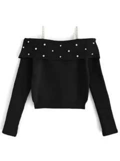 GRL オフショルダーパールニットトップス