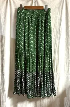 M ユニクロ PAUL＆JOE コラボ 花柄 ロングスカート ティアード 緑