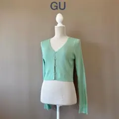美品【GU ジーユー】XL　グリーン　長袖カーディガン　ショート丈　大きいサイズ