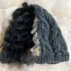 grace hats ファー付きニット帽 グレー