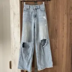 ラブトキシック LOVETOXICダメージ加工ビッグシルエットパンツ 140cm