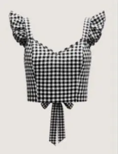 チェック柄フリル袖ビスチェ