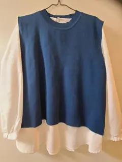 青と白のレイヤード長袖シャツ Lサイズ