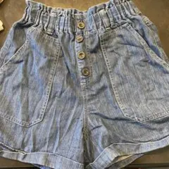 デニム調 ボタン付き ショートパンツ