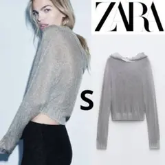 ZARA メタリックメッシュニットフーディ　S