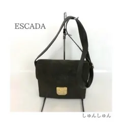 ESCADAレザー コーデュロイ スエードフラップ ショルダーバッグ グリーン