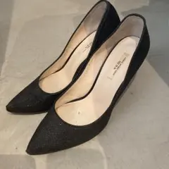 セブントゥエルブサーティー　ブラックグリッターポインテッドトゥハイヒール