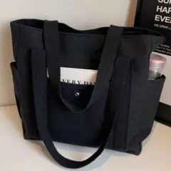 A4 トートバッグ 黒 スクールバッグ 仕事用 ファスナー付 キャンバス 大容量