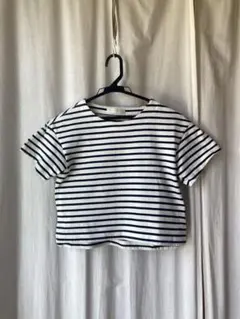 クロップドTシャツ 半袖ボーダーバスクシャツのサムネイル