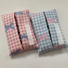 【色違いチェックリボン柄】お子様用ミニポケットティッシュカバー