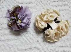 アイボリーと紫のヘアクリップセット