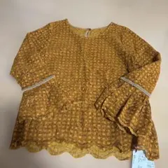 マスタードカラー7分袖ブラウス