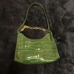 2way 緑色 クロコダイル風 ハンドバッグ