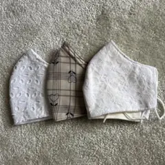 コットン製刺繍とチェック柄マスク3点セット