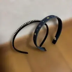 カチューシャ　2本セット　ビーズ　ジーンズ生地　プラスチック　オシャレ