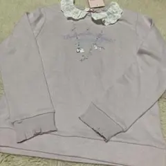 メゾピアノ  裏毛 レース衿つきユニコーンネックレス刺しゅうトレーナー　130