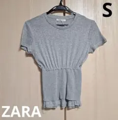 【新品】ZARA ザラ ウエストリブ ニットトップス S グレーのサムネイル