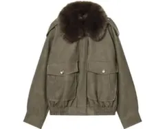 zara フェイクレザー ジャケット ファー カーキ
