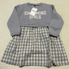 新品未使用　タグ付き　110 ワンピース　女の子　ロゴ　水色　チェック
