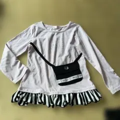 長袖カットソー 120cm 薄紫色 ストライプフリル