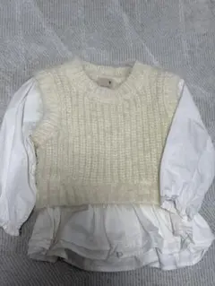petit main アイボリー重ね着風トップス 80