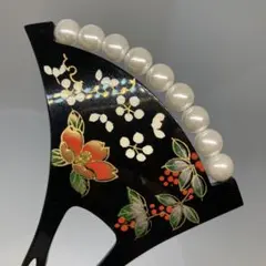 022608　結婚式　鼈甲黒甲風　金蒔絵　梅　椿南天　パール　かんざし