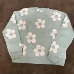 水色 花柄 セーター