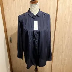 UNIQLO ユニクロ シャイニーギャザー長袖ブラウス ネイビー 新品未使用Ｌ