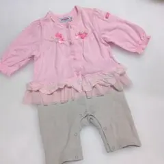 ミキハウス ロンパース カバーオール 70　リボン　フリル付き　ピンク