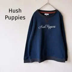 【ハッシュパピー】トレーナー XL 刺繍ロゴ 裏起毛 ネイビー 紺 レディース