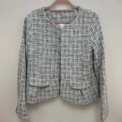 値下げ！ノーカラーツイードジャケット 白黒