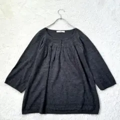 シュカグローバルワーク/M/グレー/長袖ニット/Aライン/ピンタック/秋冬