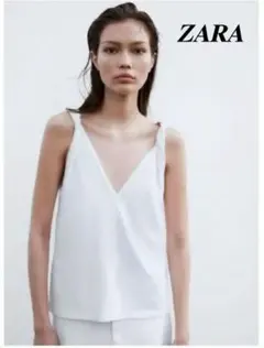 【新品】ZARA コットンTシャツ ギャザーデザイン ホワイト size...M