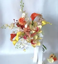 アーティフィシャルフラワー　クラッチブーケ　結婚式　前撮り　イエロー胡蝶蘭