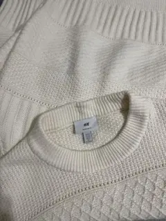 H&M メンズ クルーネック ニット セーター ホワイト M