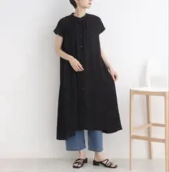 【新品】 【接触冷感イージーケア】前開きロングシャツ ブラック シューラルー