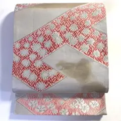 5k1580 袋帯　絹　きものやまと　オリジナル　唐織　銀色　金色　ピンク　白のサムネイル