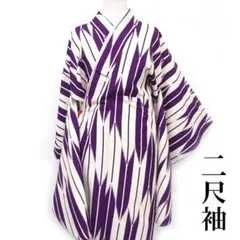 二尺袖 洗える着物 矢羽根 ショート丈 卒業式 重ね衿付 袴に 紫 ns04のサムネイル