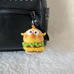 ヒヨコ ハンバーガー 編み物 チャーム キーホルダー ストラップ あみぐるみ