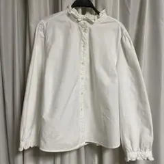 H&M フリル付きホワイト長袖シャツ EUR XL