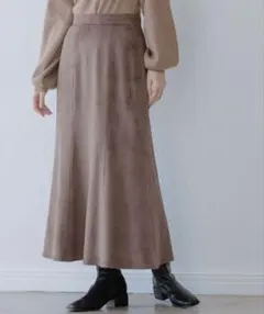 フレアロングスカート ブラウン　スエード