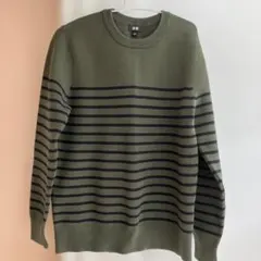 UNIQLO ボーダーニット セーター グリーン Mサイズ クルーネック
