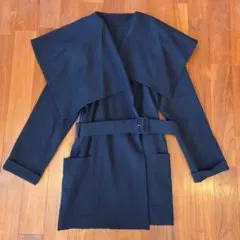 Y's ウール100% ビッグカラー 変形デザインコート ダークネイビー