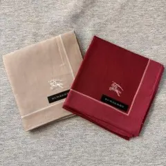バーバリー　BURBERRY ハンカチ　ホース　刺繍　ベージュ　レッド　2枚のサムネイル