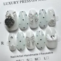 【現品】ネイルチップ　羽　ウィッシュコア　ホワイト×ライトブルーのサムネイル