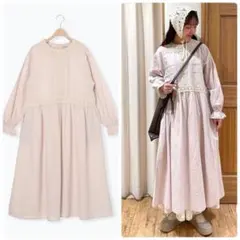 サマンサモスモス　レースピンタックワンピース　ベージュ　ピンク　春　長袖　sm2