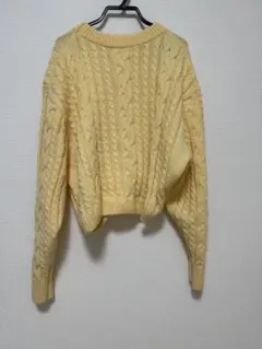 イエロー ケーブルニット 長袖セーター